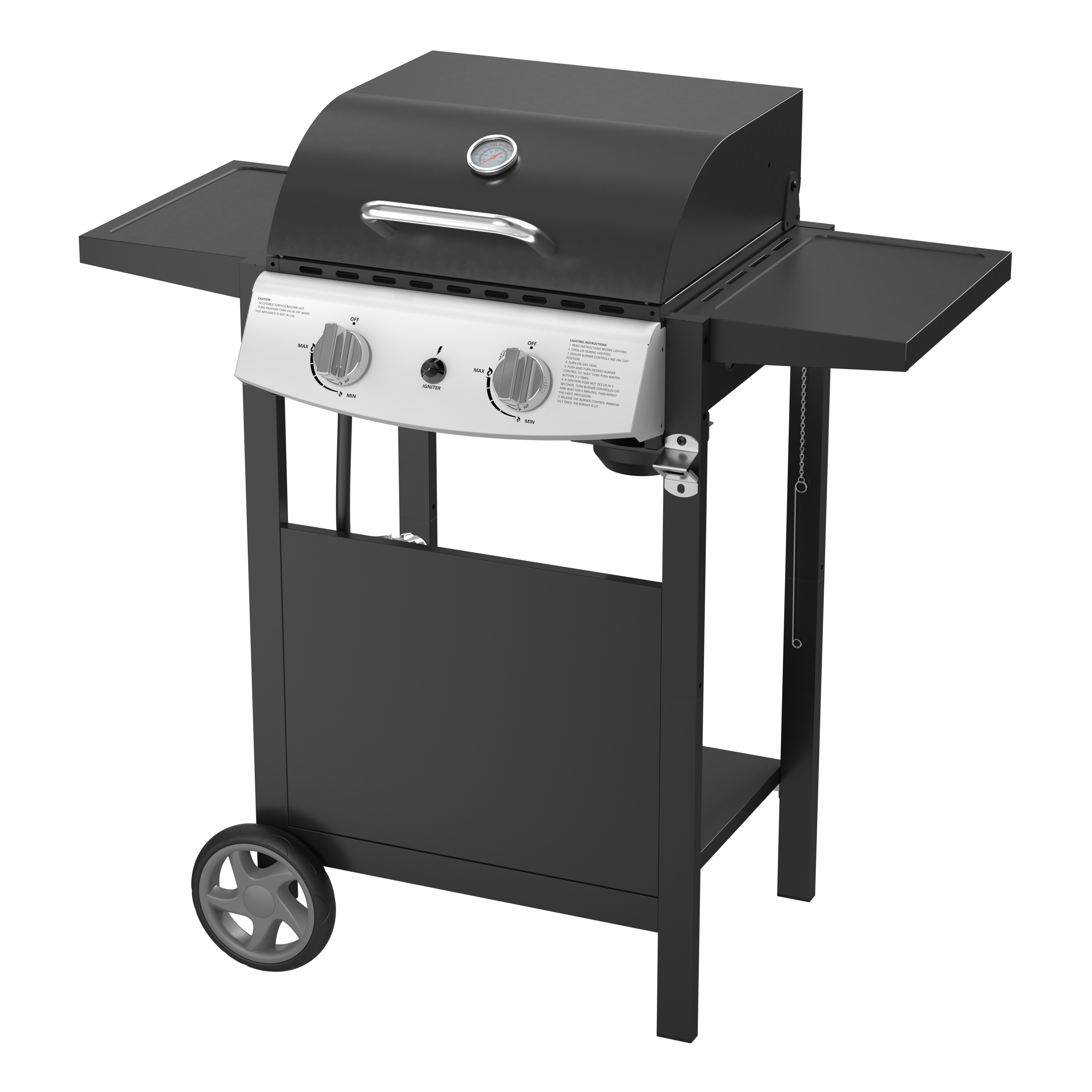 2-Burner Propane Gas BBQ Grill, 20,000 BTU Stainless Steel Grill with Side Shelves and Wheels