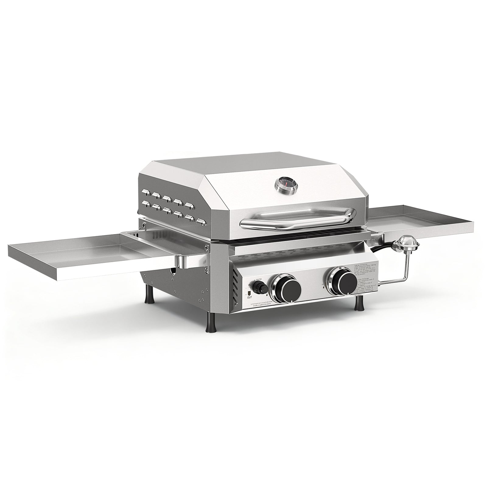 R.W.FLAME 16,000 BTU Dual-Burner Tabletop Gas Grill Stainless Steel with Dual Storage Side Platforms