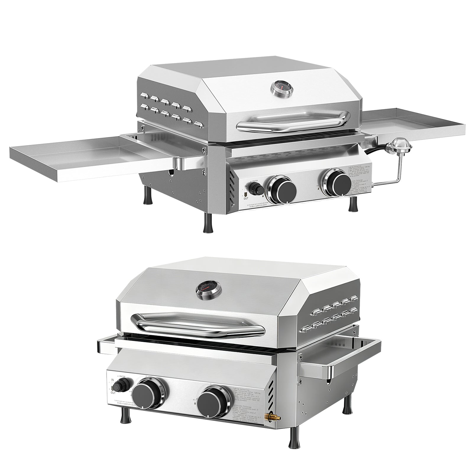 R.W.FLAME 16,000 BTU Dual-Burner Tabletop Gas Grill Stainless Steel with Dual Storage Side Platforms