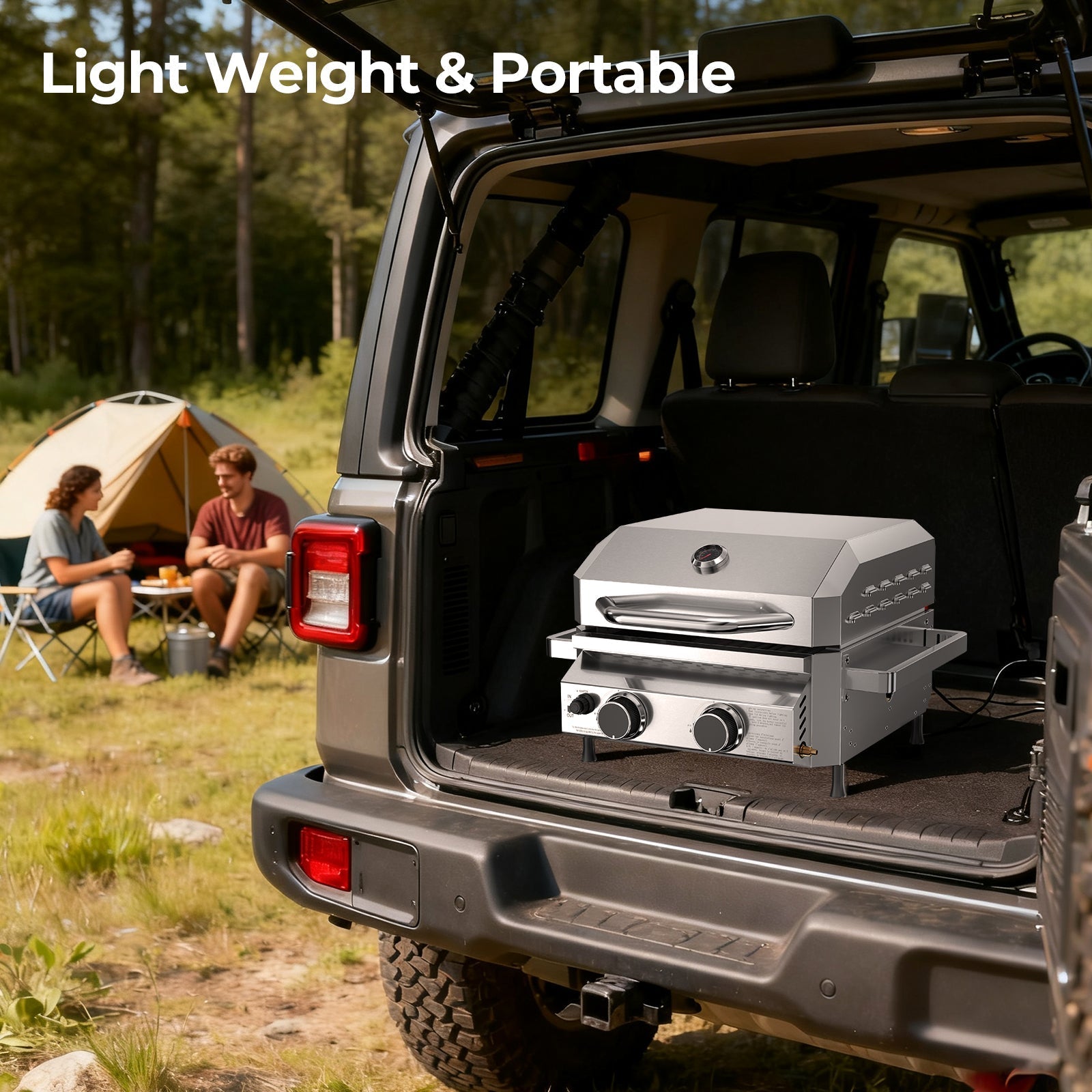 R.W.FLAME 16,000 BTU Dual-Burner Tabletop Gas Grill Stainless Steel with Dual Storage Side Platforms