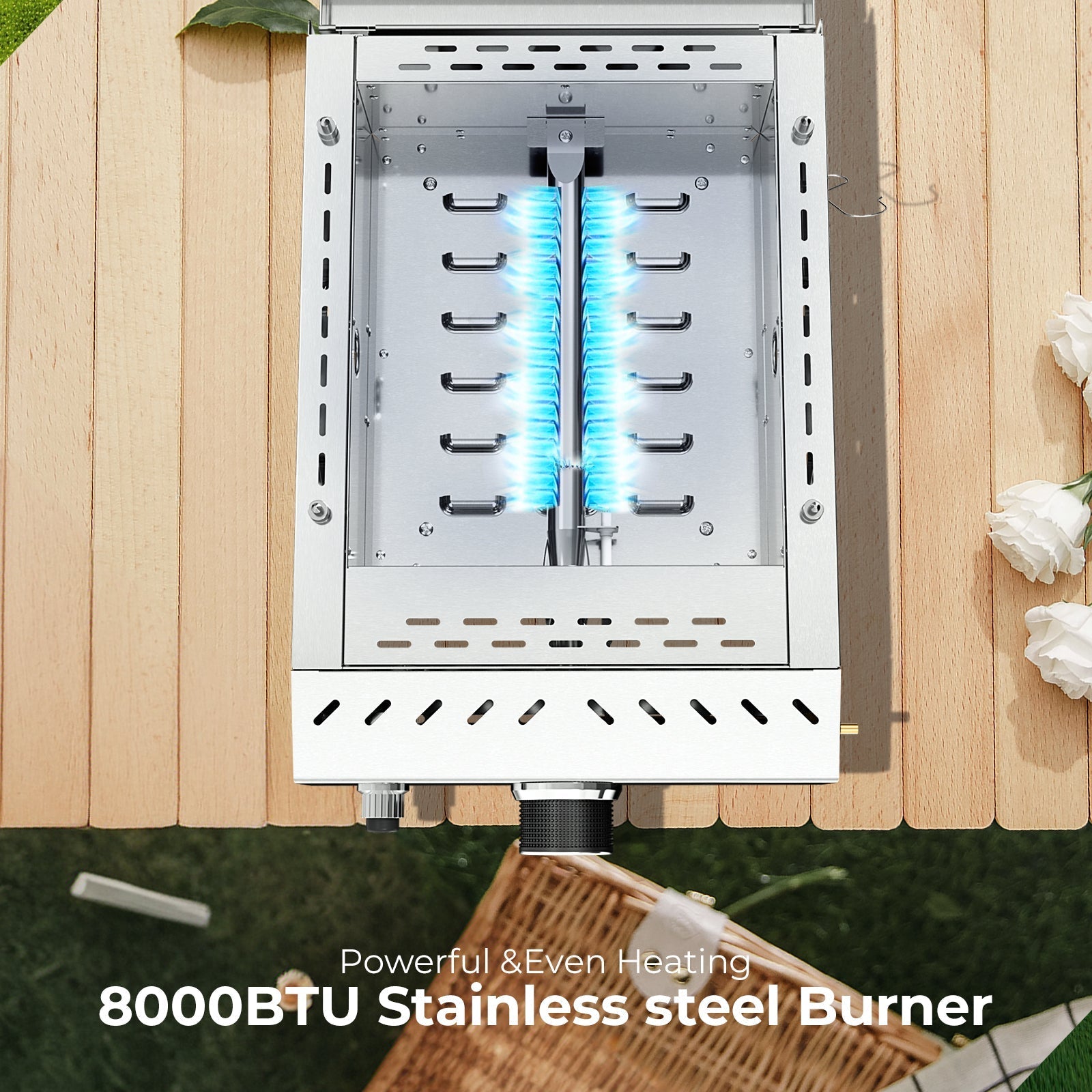 R.W.FLAME 18 Inch 8000 BTU Stainless Steel Tabletop Propane Grill with Handle