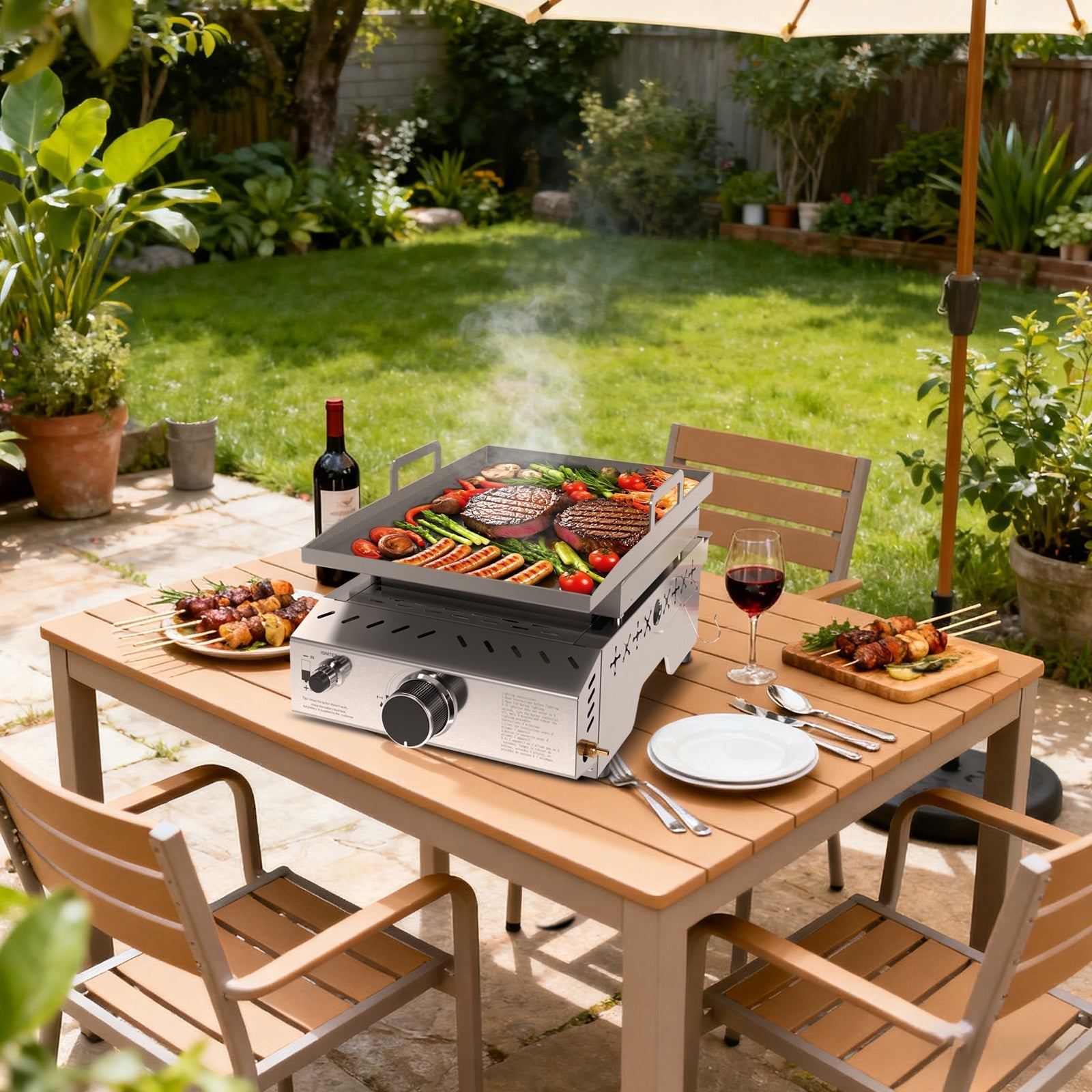 R.W.FLAME 18 Inch 8000 BTU Stainless Steel Tabletop Propane Grill with Handle
