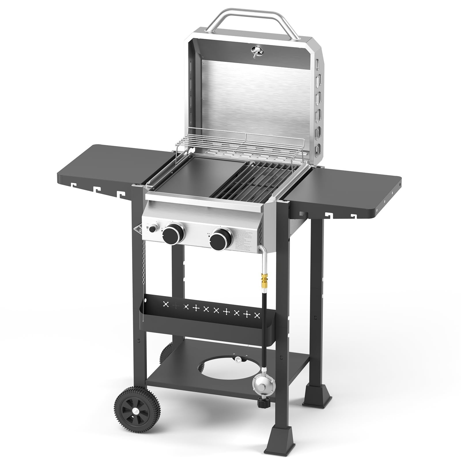 2-Burner Stainless Steel Propane Gas Grill 16000 BTU with Side Storage Shelves