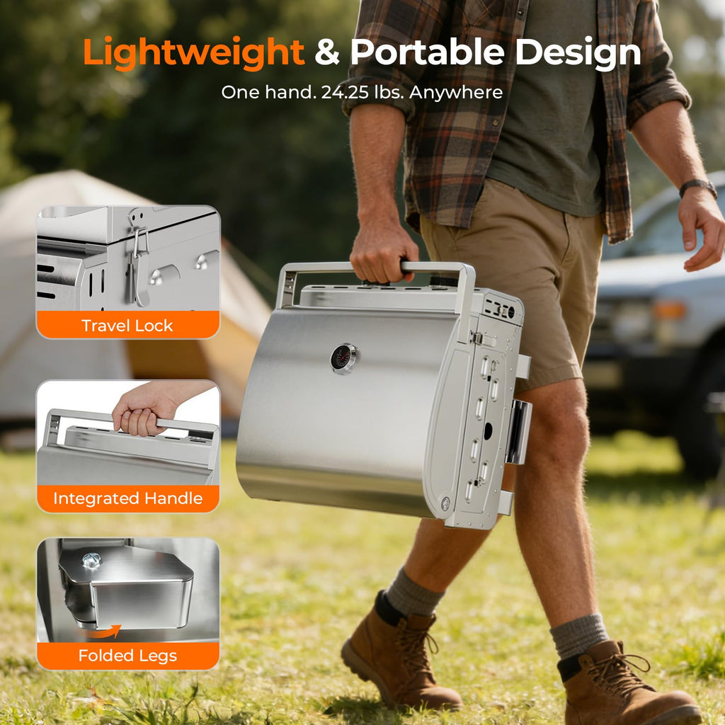 2-Burner Tabletop Propane Gas Grill Stainless Steel 16000 BTU with Foldable Legs
