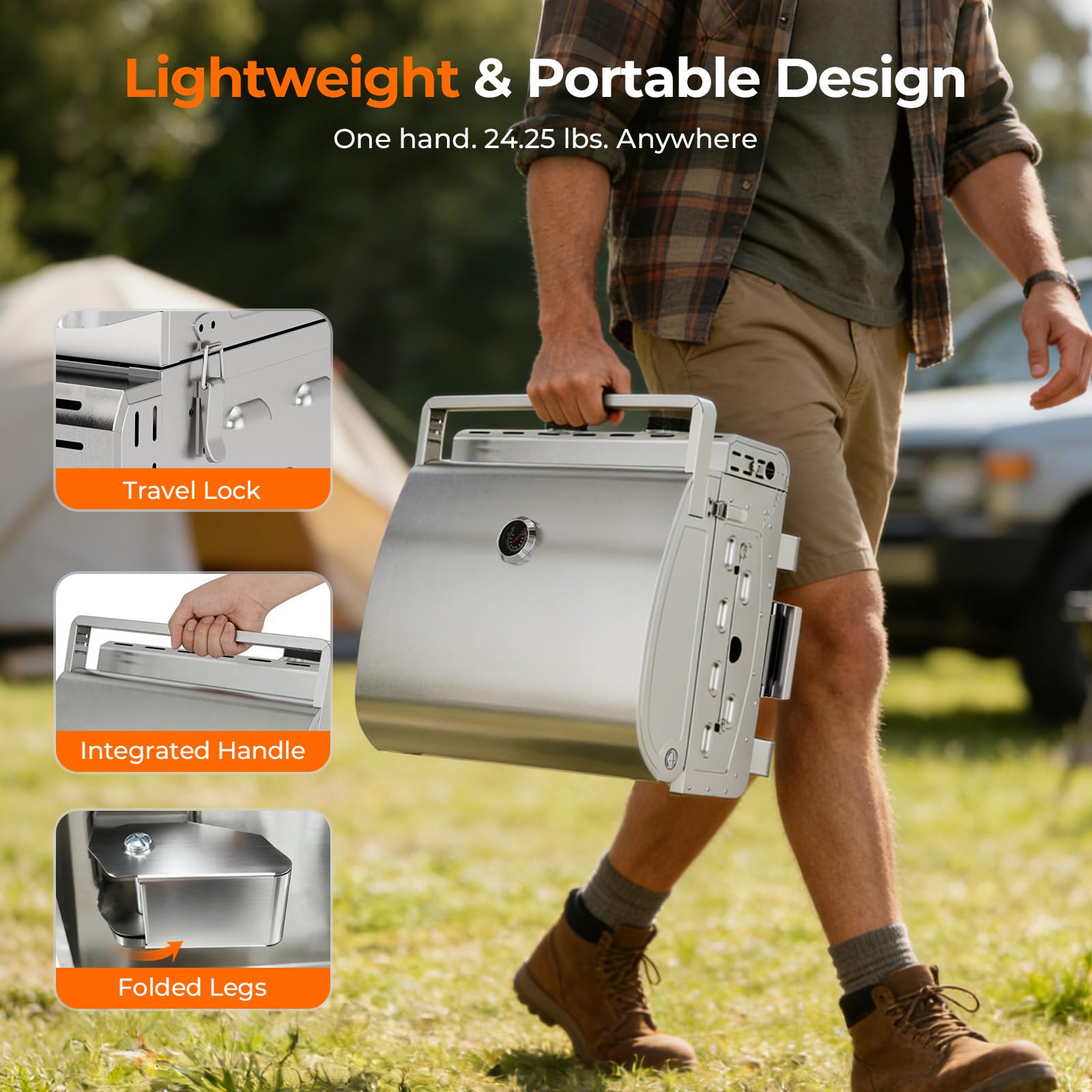 2-Burner Tabletop Propane Gas Grill Stainless Steel 16000 BTU with Foldable Legs