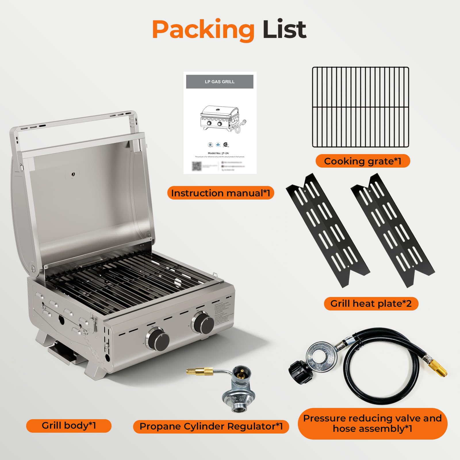 2-Burner Tabletop Propane Gas Grill Stainless Steel 16000 BTU with Foldable Legs