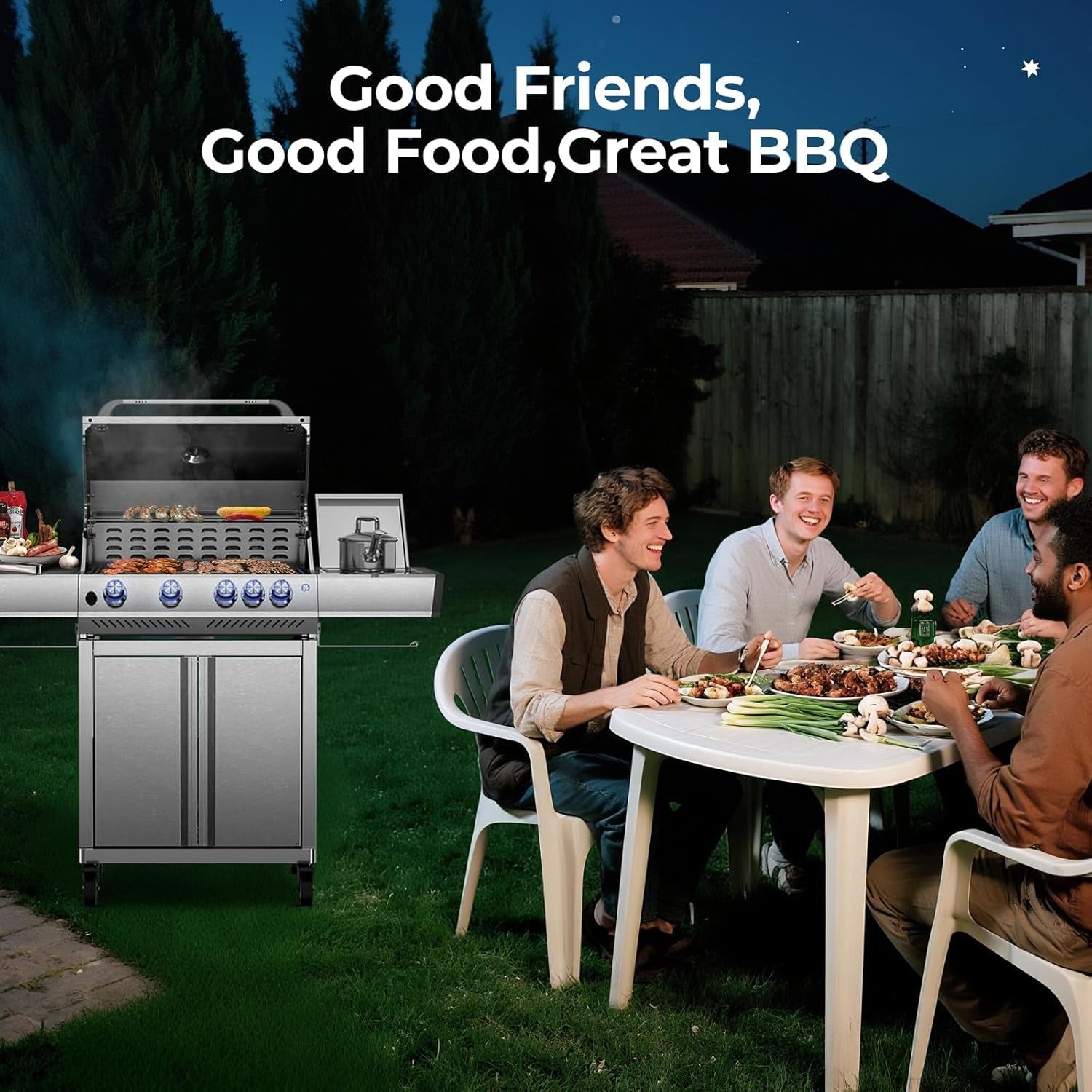 4-Burner Propane Gas Grill 304 Stainless Steel 42000 BTU with Side Burner