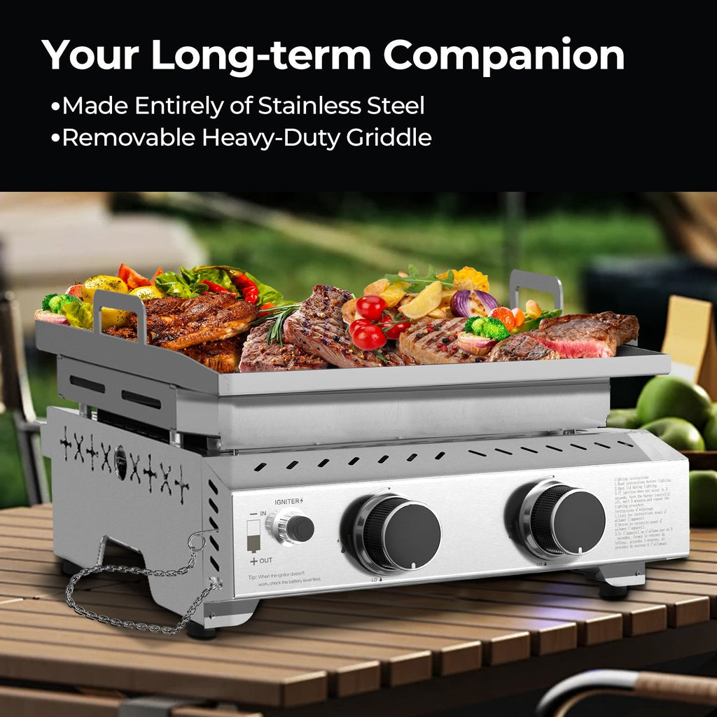 R.W.FLAME 2-Burner 16000 BTU Stainless Steel Tabletop Gas Gril Compact for LPG and Small Canister