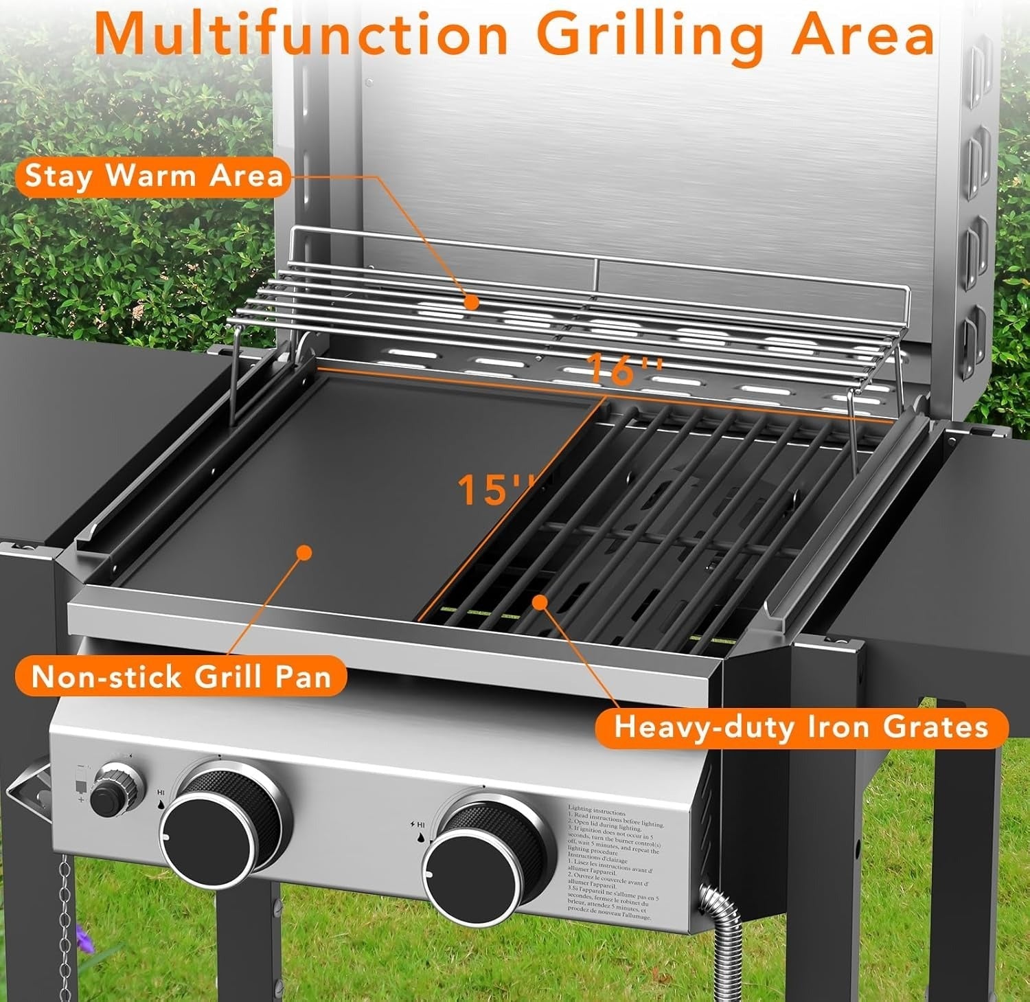 2-Burner Stainless Steel Propane Gas Grill 16000 BTU with Side Storage Shelves