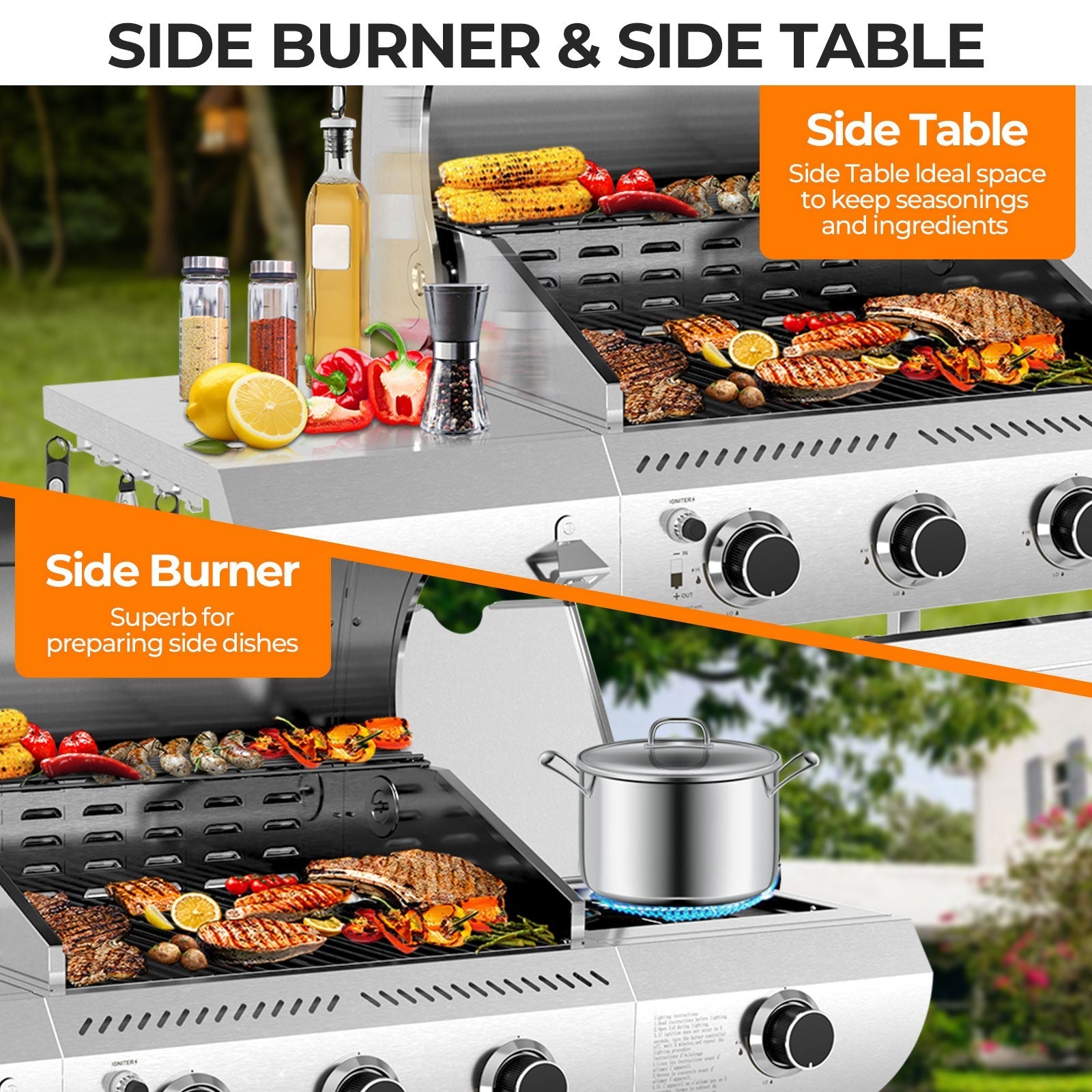 3-Burner Propane Gas Grill Stainless Steel 34000BTU with Side Burner