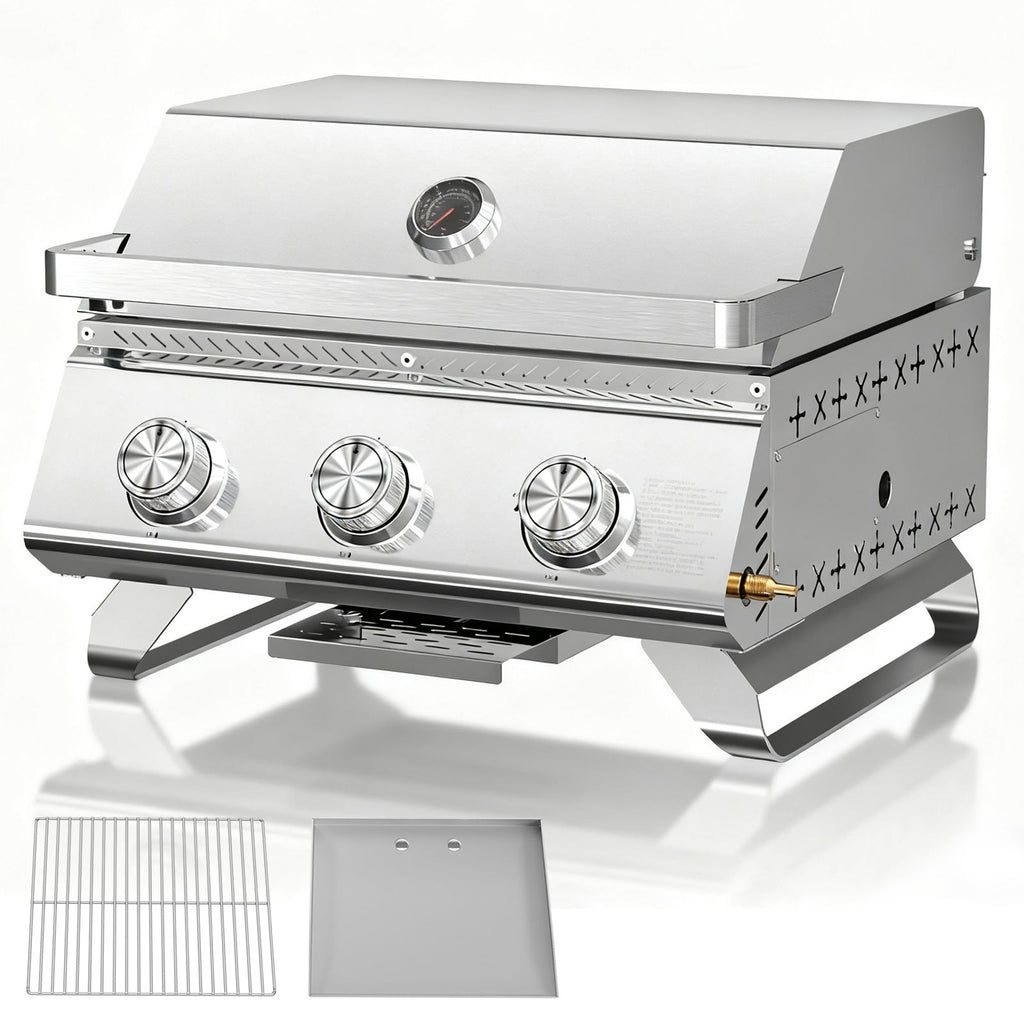 3-Burner Tabletop Propane Gas Grill 304 Stainless Steel 24000 BTU for Parties Camping RV