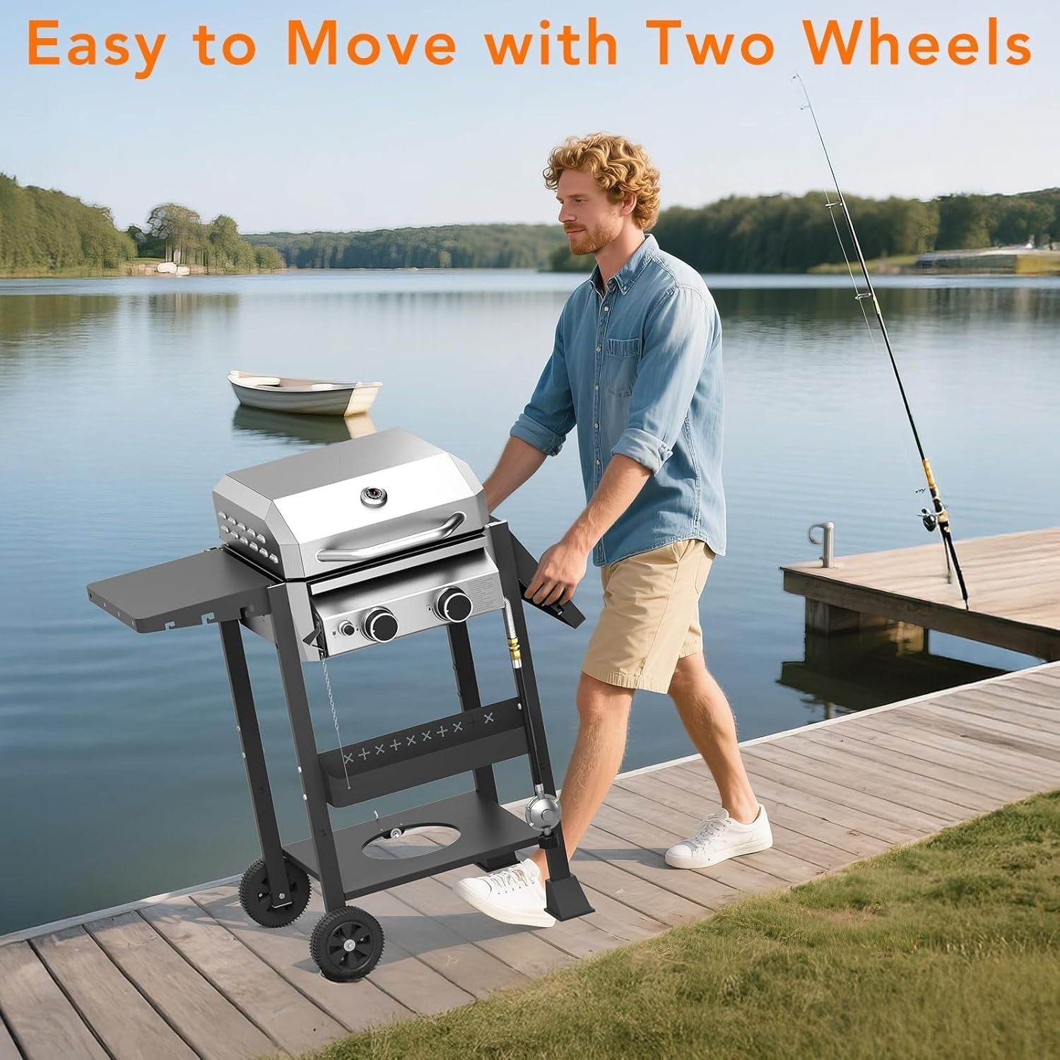 2-Burner Stainless Steel Propane Gas Grill 16000 BTU with Side Storage Shelves