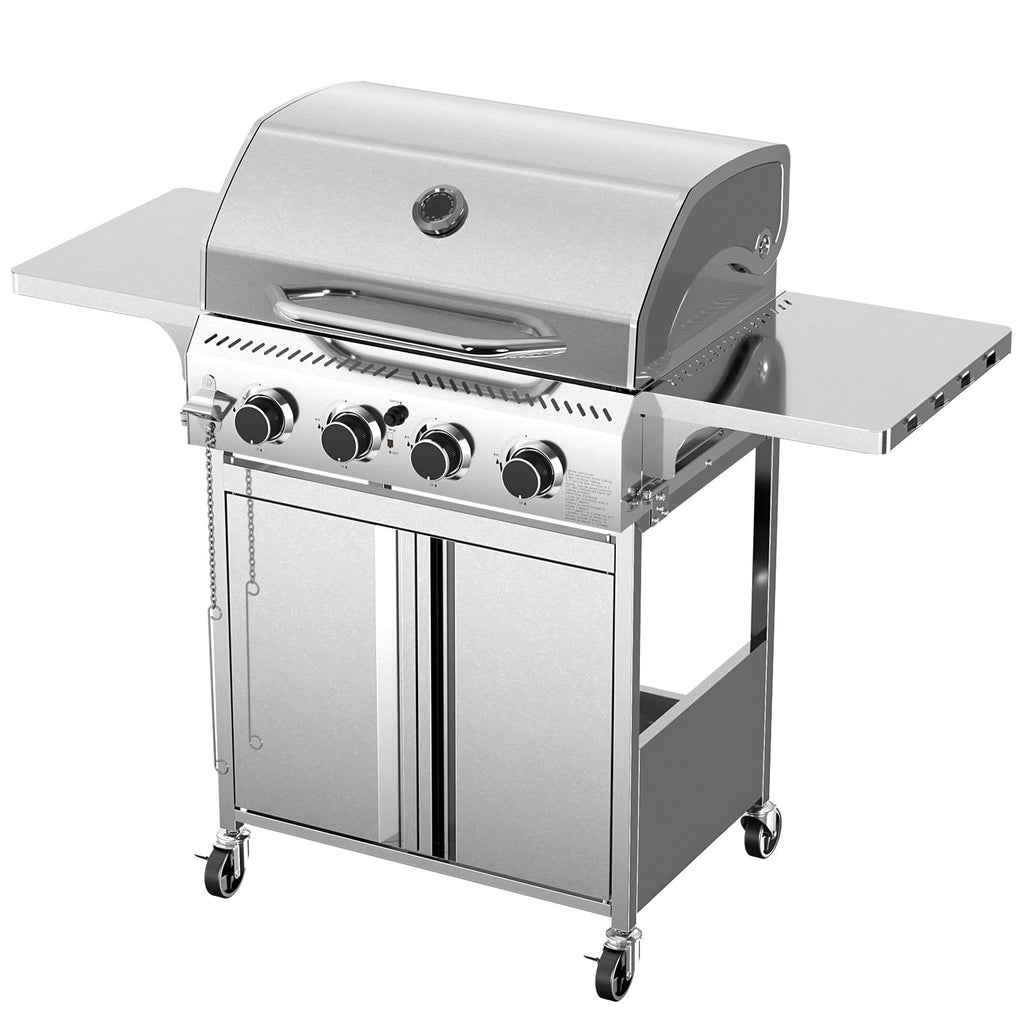 4-Burner Propane Gas Grill Stainless Steel 32000BTU with Folding Side Tables