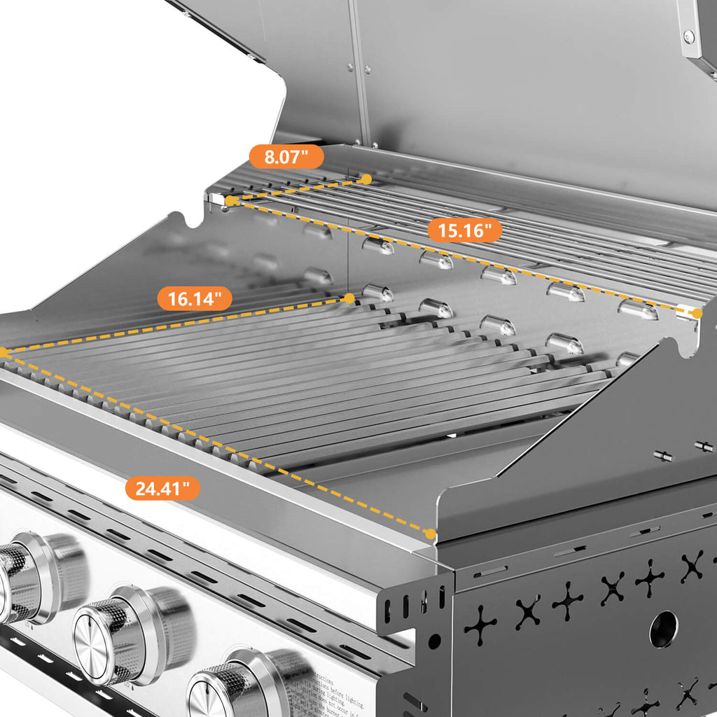 28 Inch Built-In 4-Burner Propane Gas Grill ALL-Thickened 304 Stainless Steel 32000 BTU