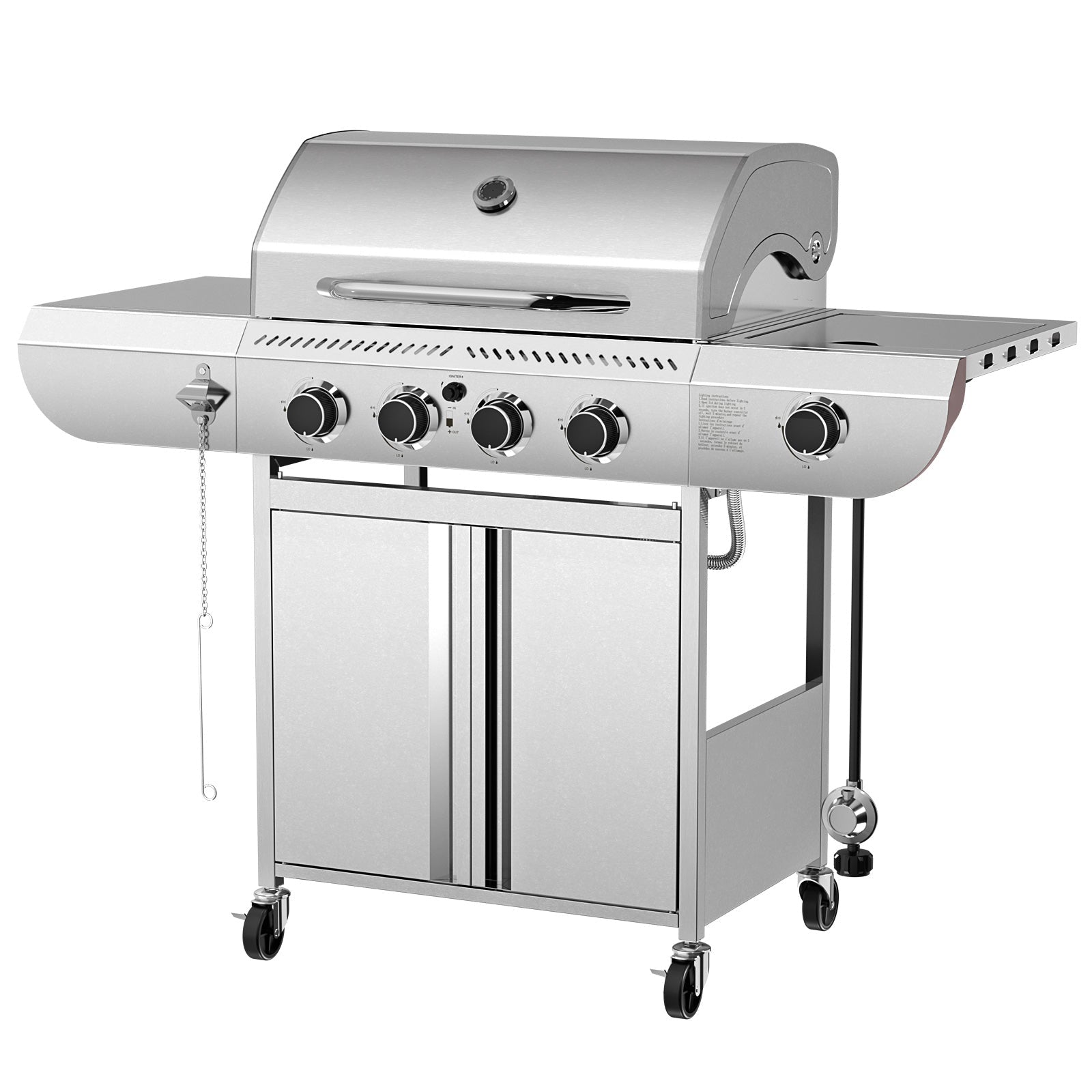 4-Burner Propane Gas Grill Stainless Steel 42000 BTU with Side Burner