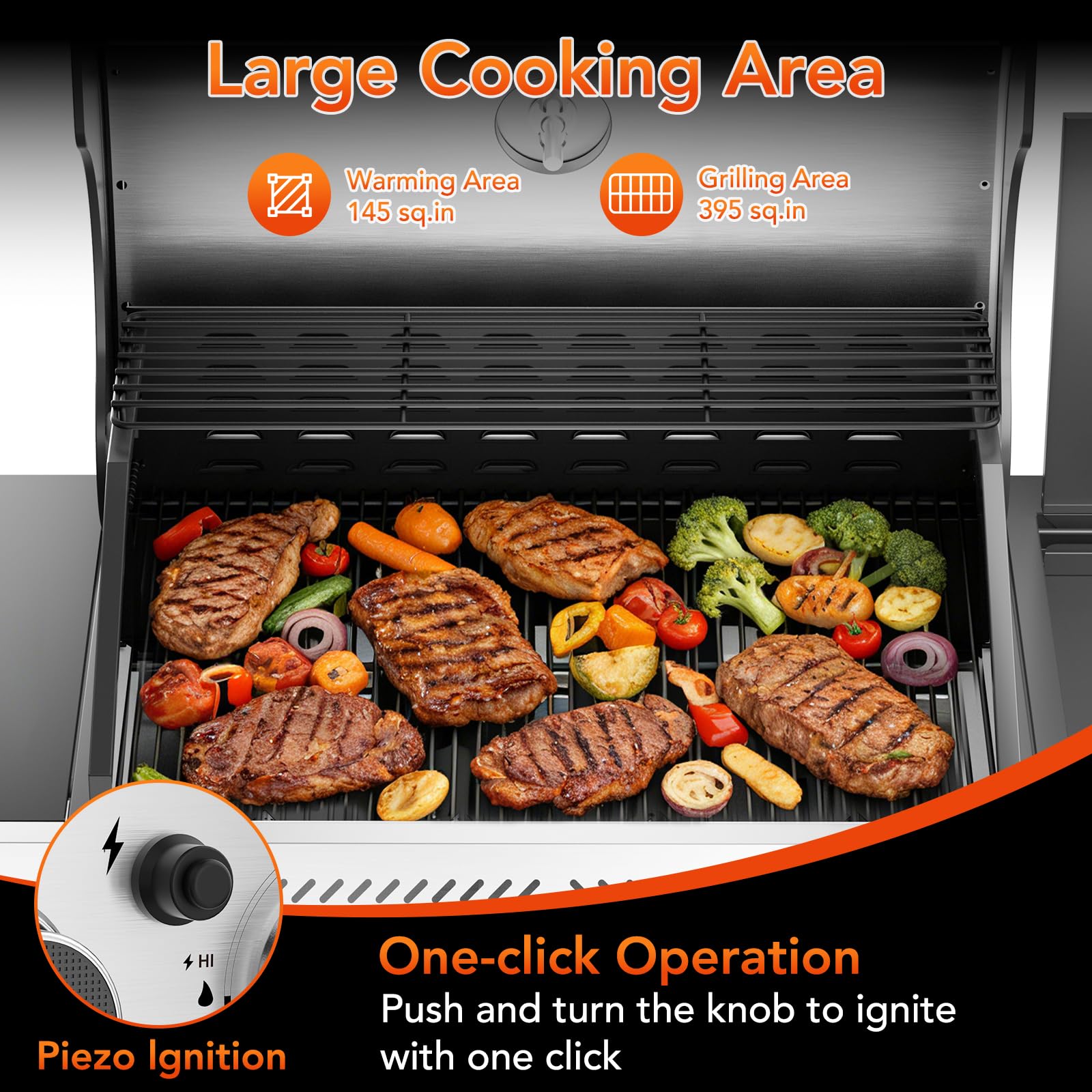 4-Burner Propane Gas Grill Stainless Steel 42000 BTU with Side Burner and Porcelain-Enameled Grates