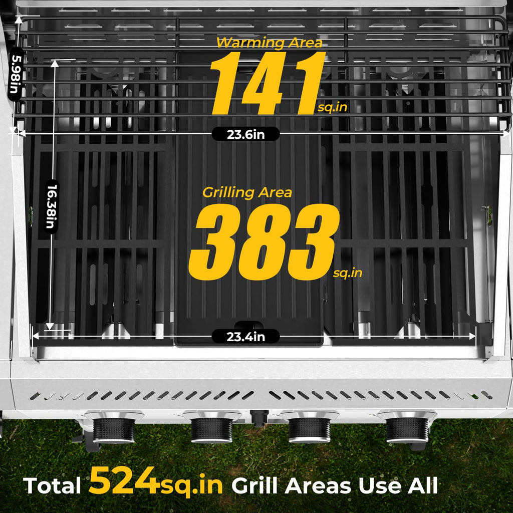 4-Burner Propane Gas Grill Stainless Steel 42000 BTU with Side Burner