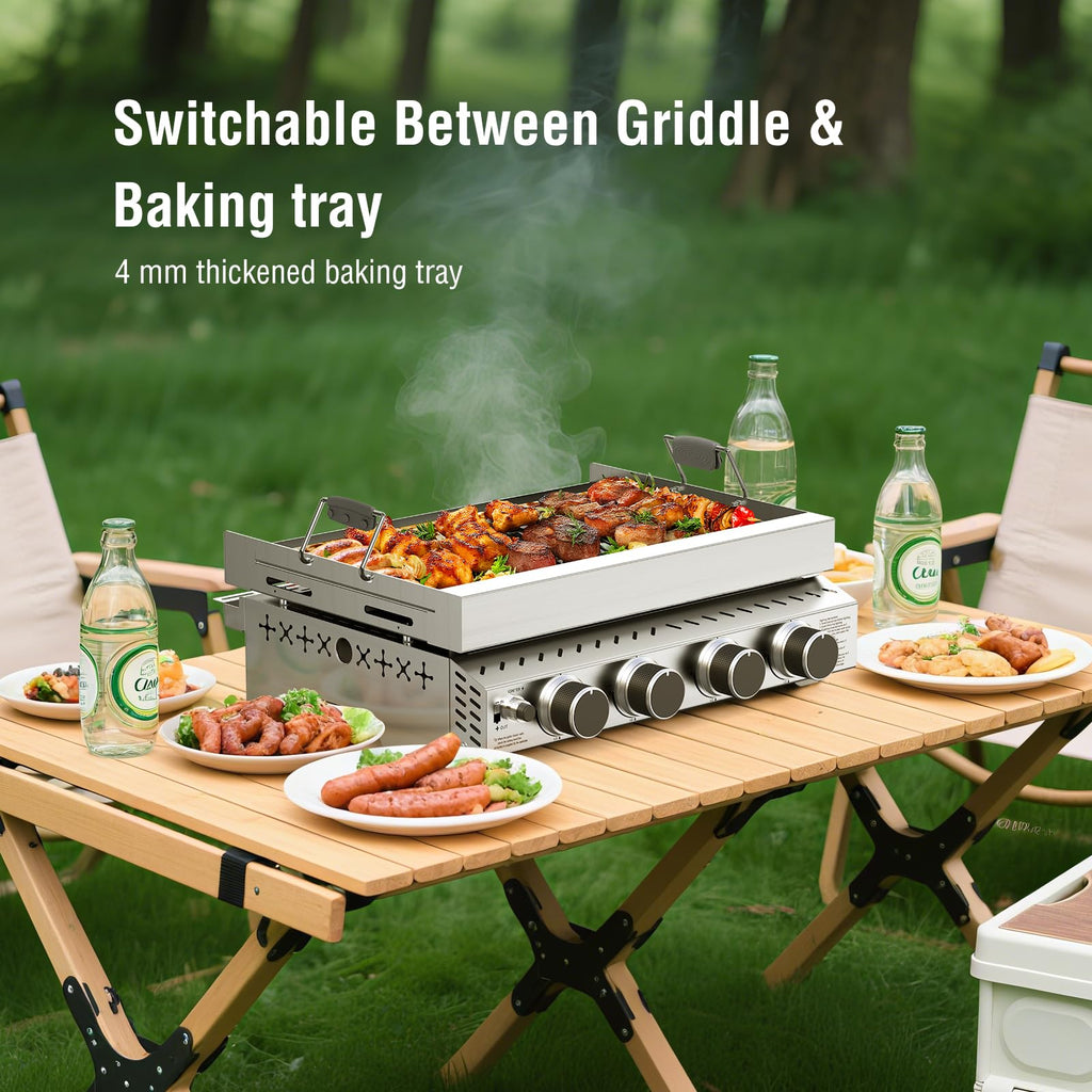 R.W.FLAME 4 Burners 32000BTU Tabletop Stainless Steel Gas Grill with handle