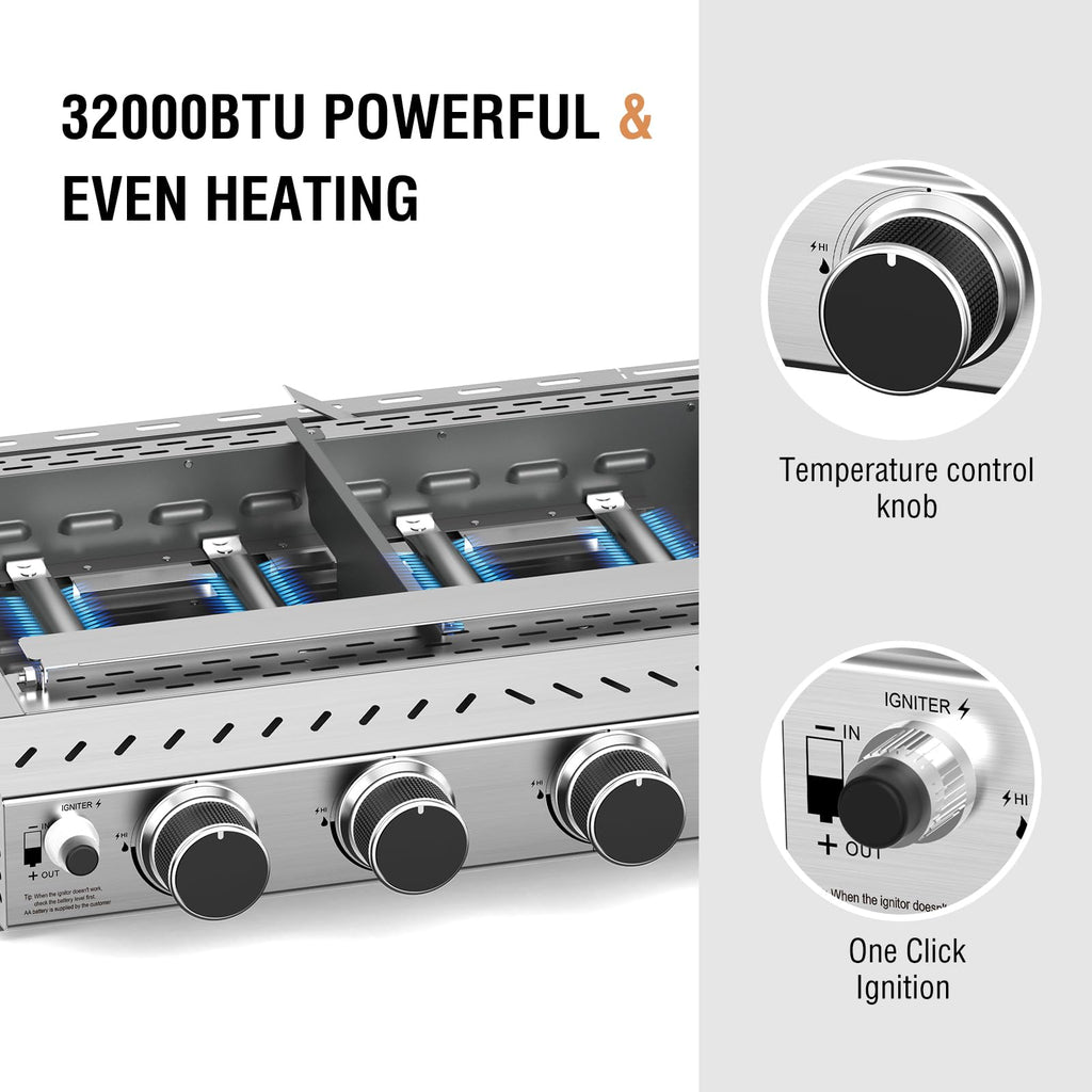 R.W.FLAME 4 Burners 32000BTU Tabletop Stainless Steel Gas Grill with handle