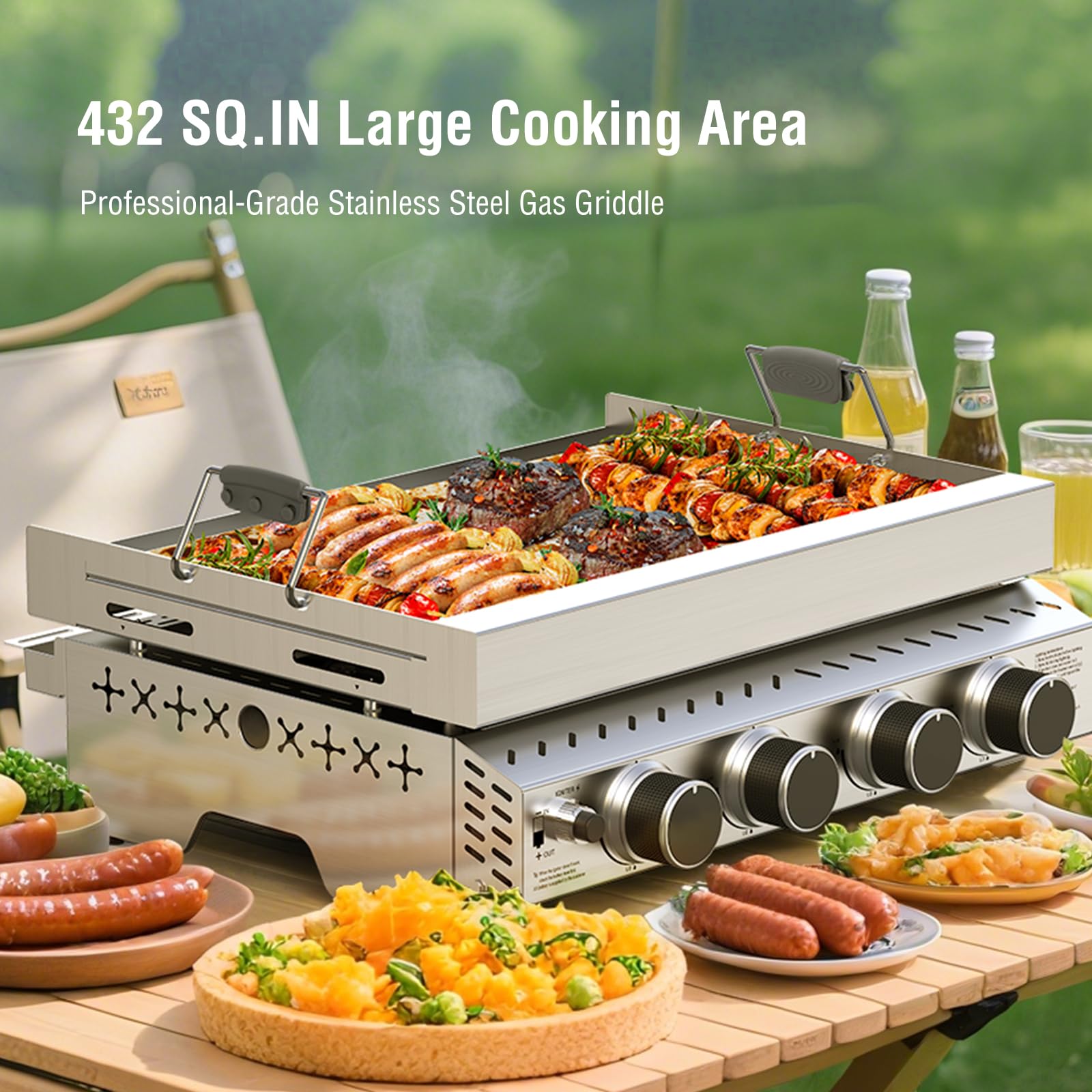 R.W.FLAME 4 Burners 32000BTU Tabletop Stainless Steel Gas Grill with handle
