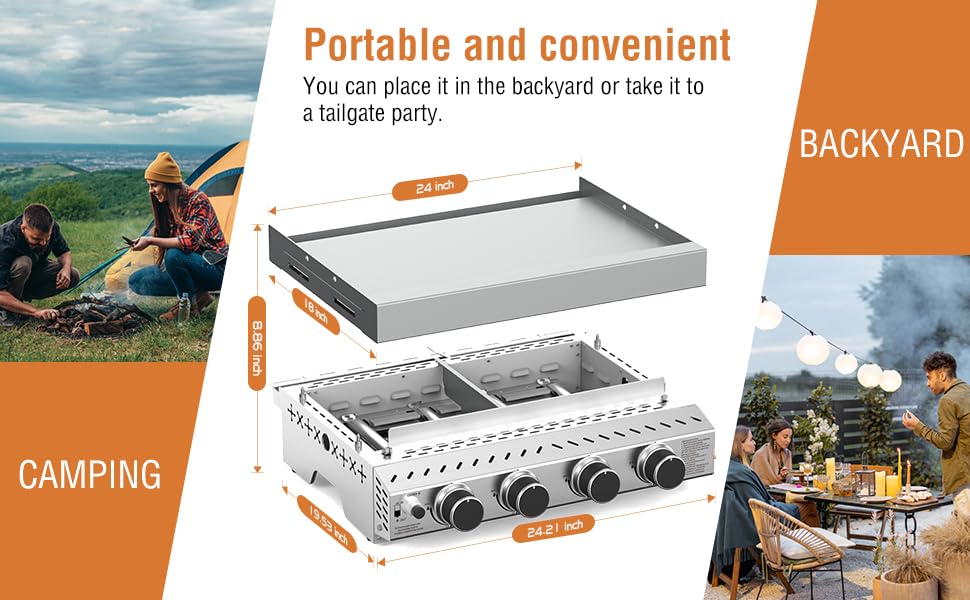R.W.FLAME 4 Burners 32000BTU Tabletop Stainless Steel Gas Grill with handle