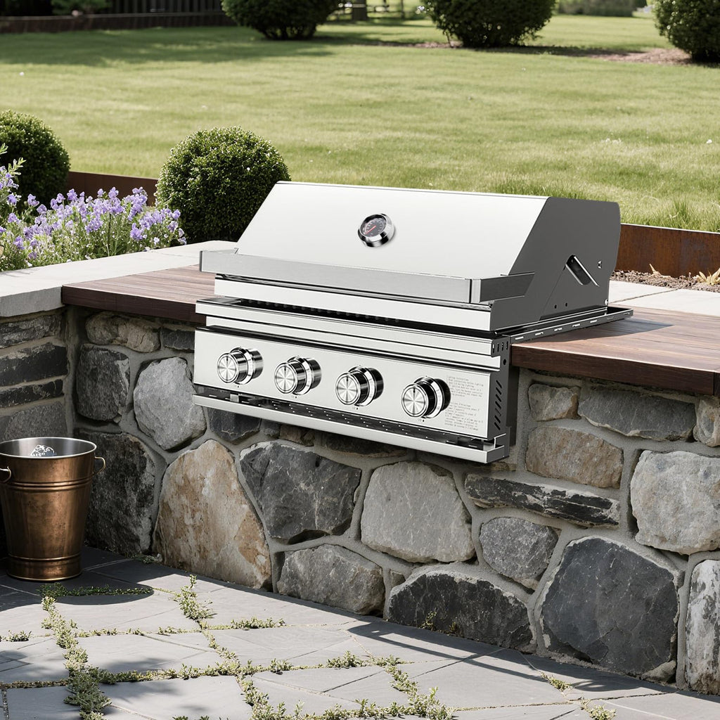 28 Inch Built-In 4-Burner Propane Gas Grill ALL-Thickened 304 Stainless Steel 32000 BTU