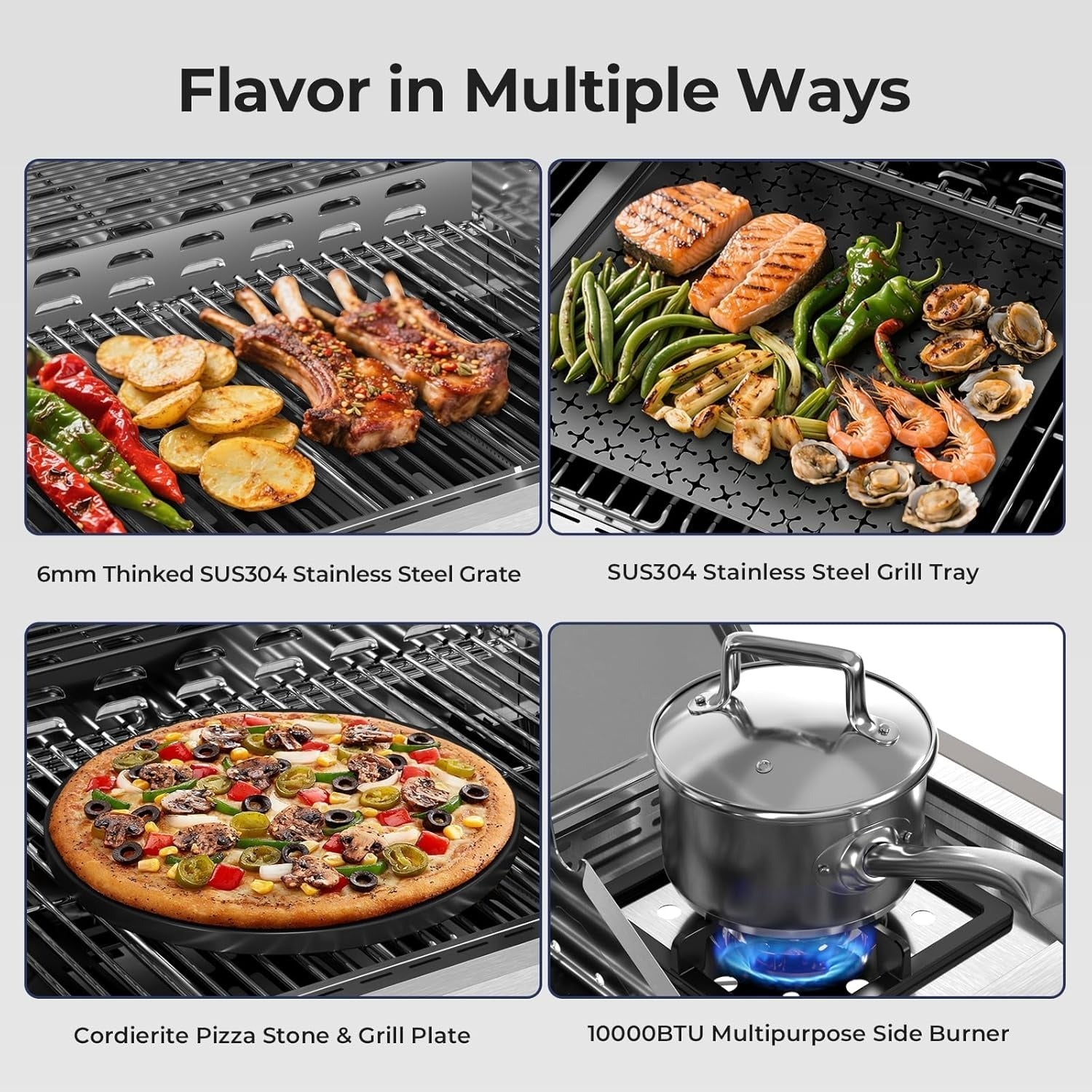 4-Burner Propane Gas Grill 304 Stainless Steel 42000 BTU with Side Burner