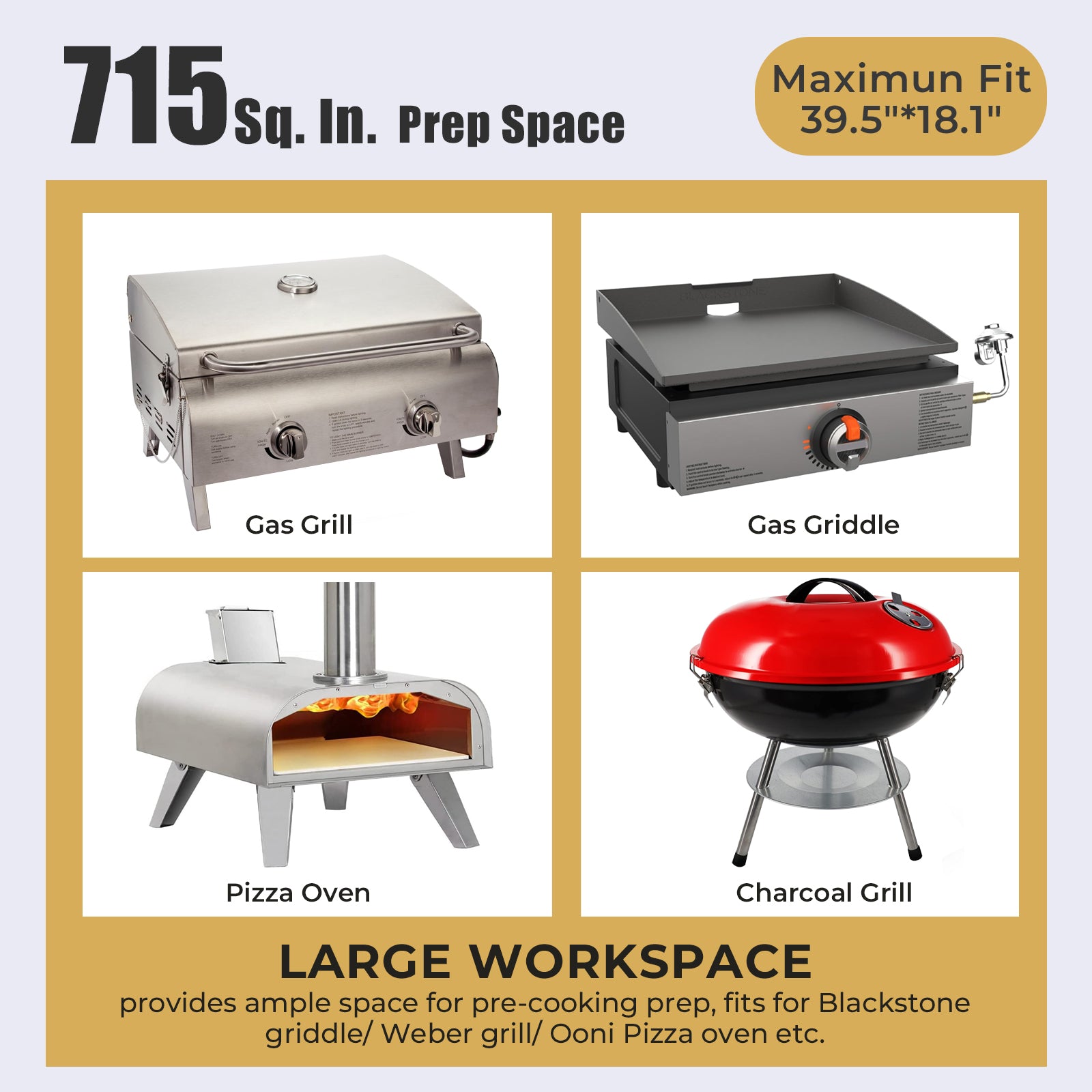 R.W.FLAME Folding Stainless Steel Grill Prep Table with Wheels for Camping Tailgating Cooking