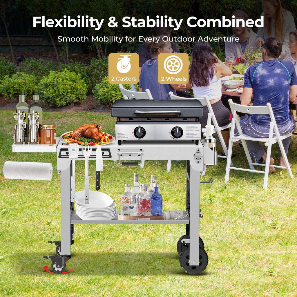 R.W.FLAME Folding Stainless Steel Grill Prep Table with Wheels for Camping Tailgating Cooking